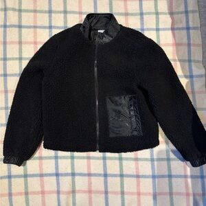 Juicy Couture NWT Black Boucle Zip-Up Fleece Jacket with Cheetah Pocket + Collar